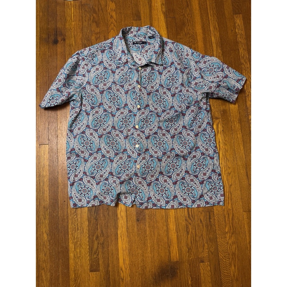 Cremieux Classics Button Up Shirt Mens XL Blue Paisley All Over Short Sleeve